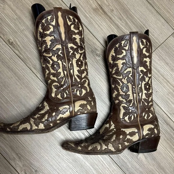 Brown and Cream Charlie 1 Horse Western Cowboy Boots - Picture 3 of 10